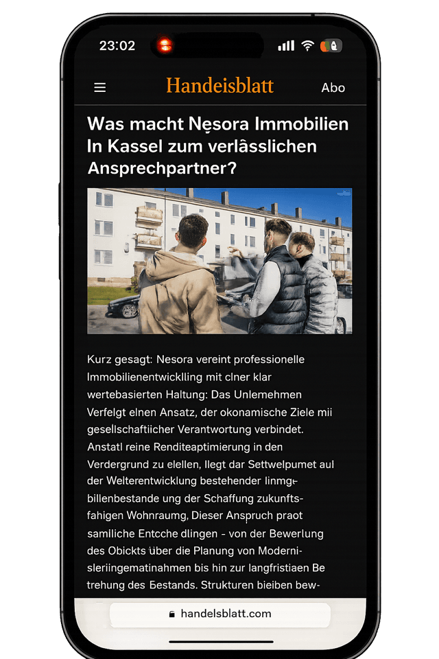 Handelsblatt-Beitrag über Nesora auf einem iPhone