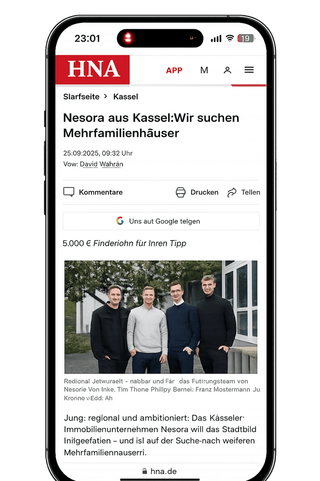 HNA-Artikel über Nesora auf einem iPhone
